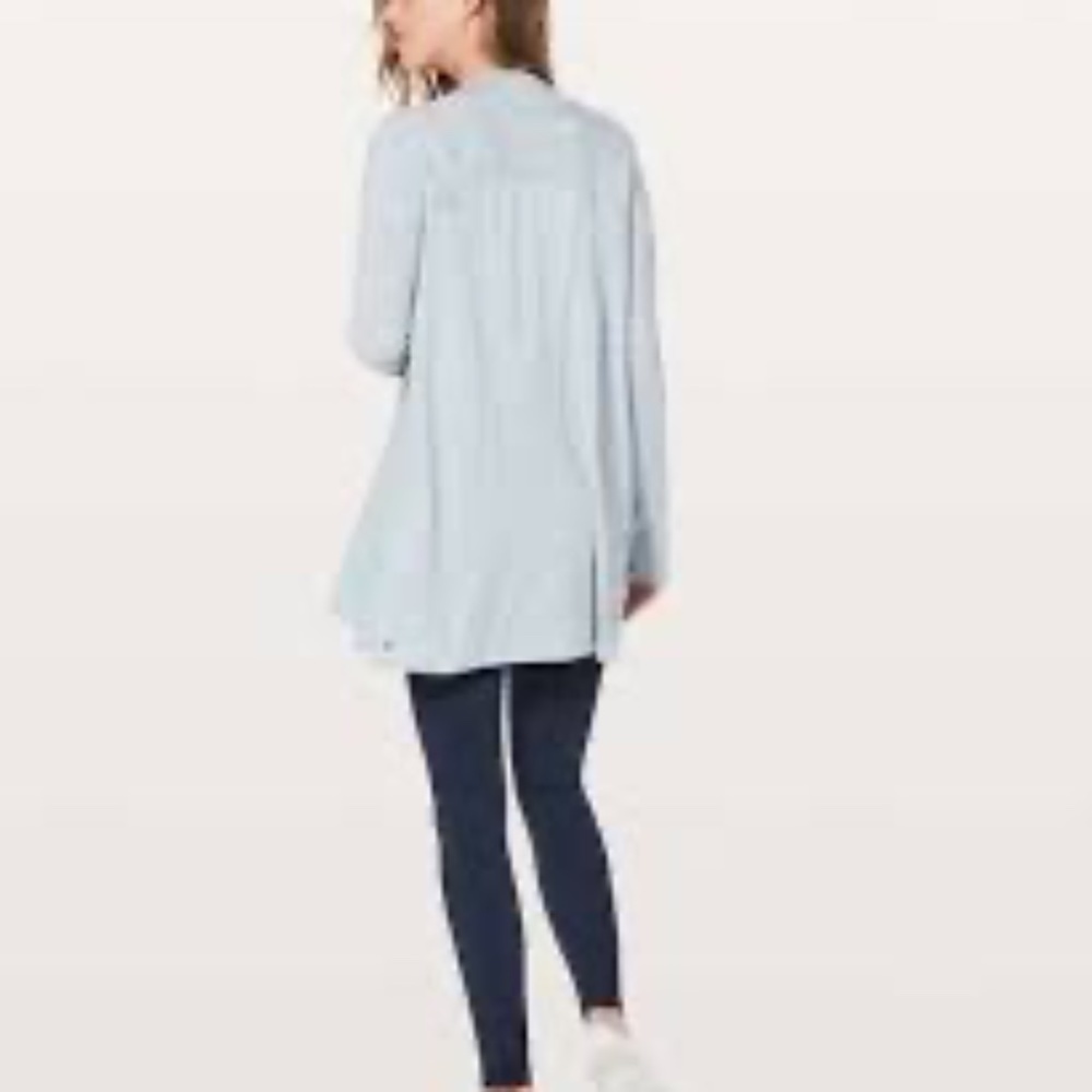 Lululemon Blissful Zen 100% Merino Wool Cardigan Sweater Blue/Gray Women's Sz 4